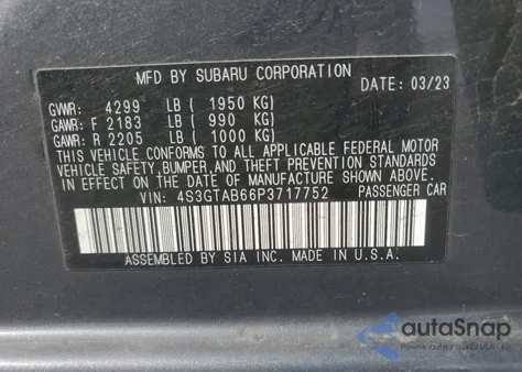 2023 Subaru Impreza из США, поврежденный, VIN 4S3GTAB66P3717752